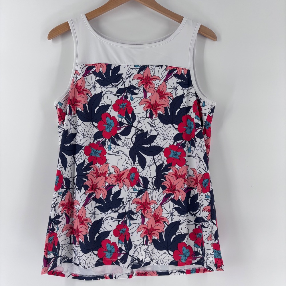 Columbia Tank Top‎ Womens Medium White Floral Crane Split Back Activewear Shirt